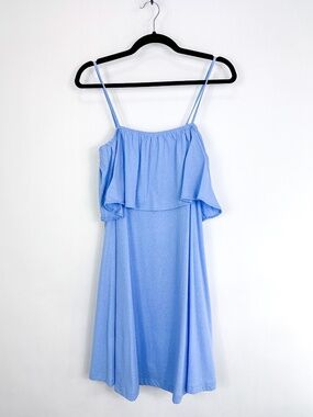 ASOS Design Light Blue 100% Cotton Ruffle Spaghetti Strap Mini Dress